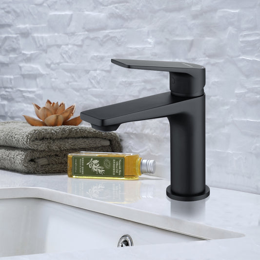 Brass Single Handle Bathroom Faucet - Matte Black