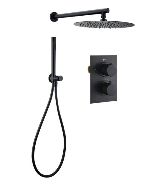 Gunmetal Black Thermostatic Shower Set - Rain Shower Head, 8-12"