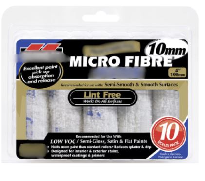 Paint Roller Microfibre 10mm (4 inch) 10-pack