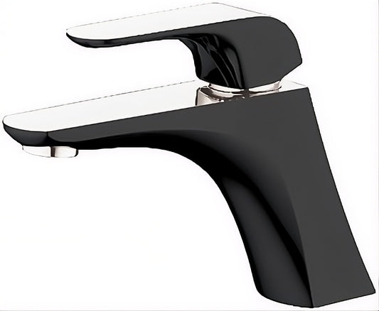 Brass Single Handle Faucet - Matte Black with Polished Chrome Accents