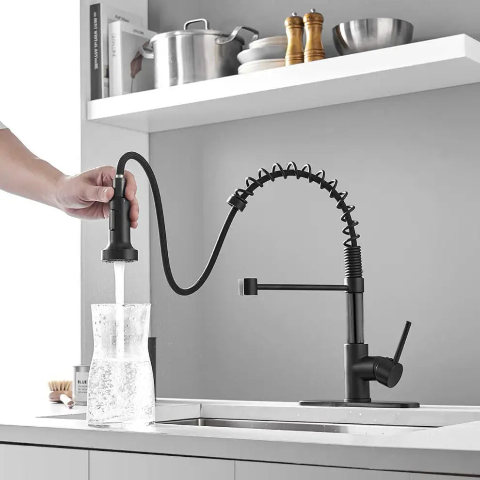 CUPC Certified Brass Pull-Down Kitchen Faucet - Matte Black