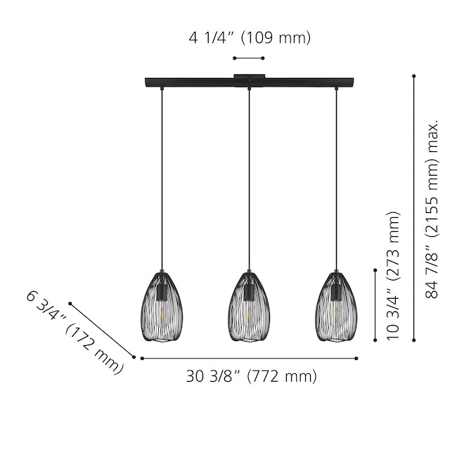 3-Light Dimmable Pendant Fixture