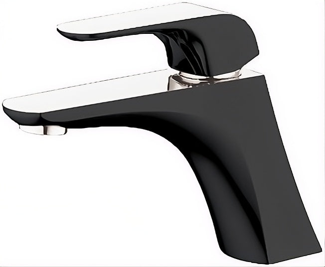 Brass Single Handle Faucet - Matte Black with Polished Chrome Accents